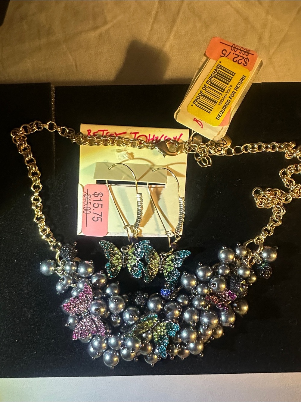 Statement Butterfly Cluster Necklace and Hoop Earrings - Multicolor